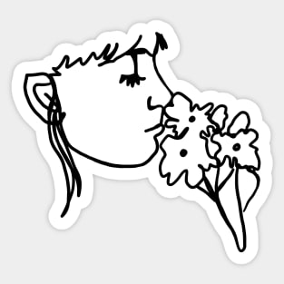 Smelling Flowers One Line Art Sticker